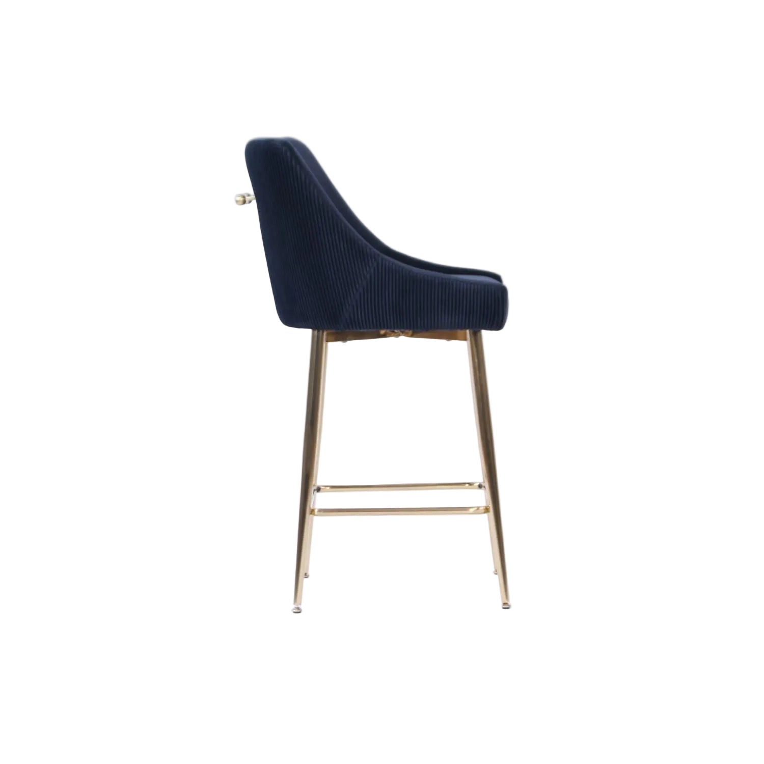 Black Ribbed Velvet Bar Stool with Gold Legs