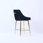 Black Ribbed Velvet Bar Stool with Gold Legs