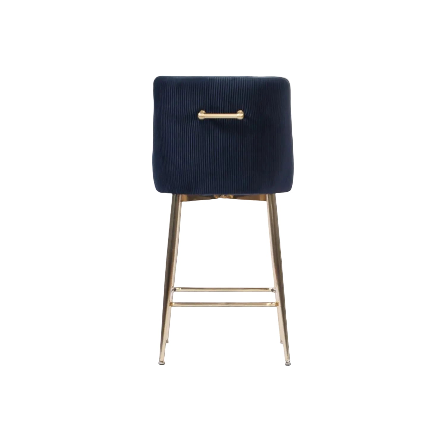 Black Ribbed Velvet Bar Stool with Gold Legs