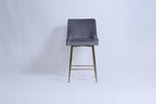 Dark Grey Ribbed Velvet Bar Stool with Gold Legs
