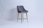 Dark Grey Ribbed Velvet Bar Stool with Gold Legs