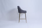 Dark Grey Ribbed Velvet Bar Stool with Gold Legs
