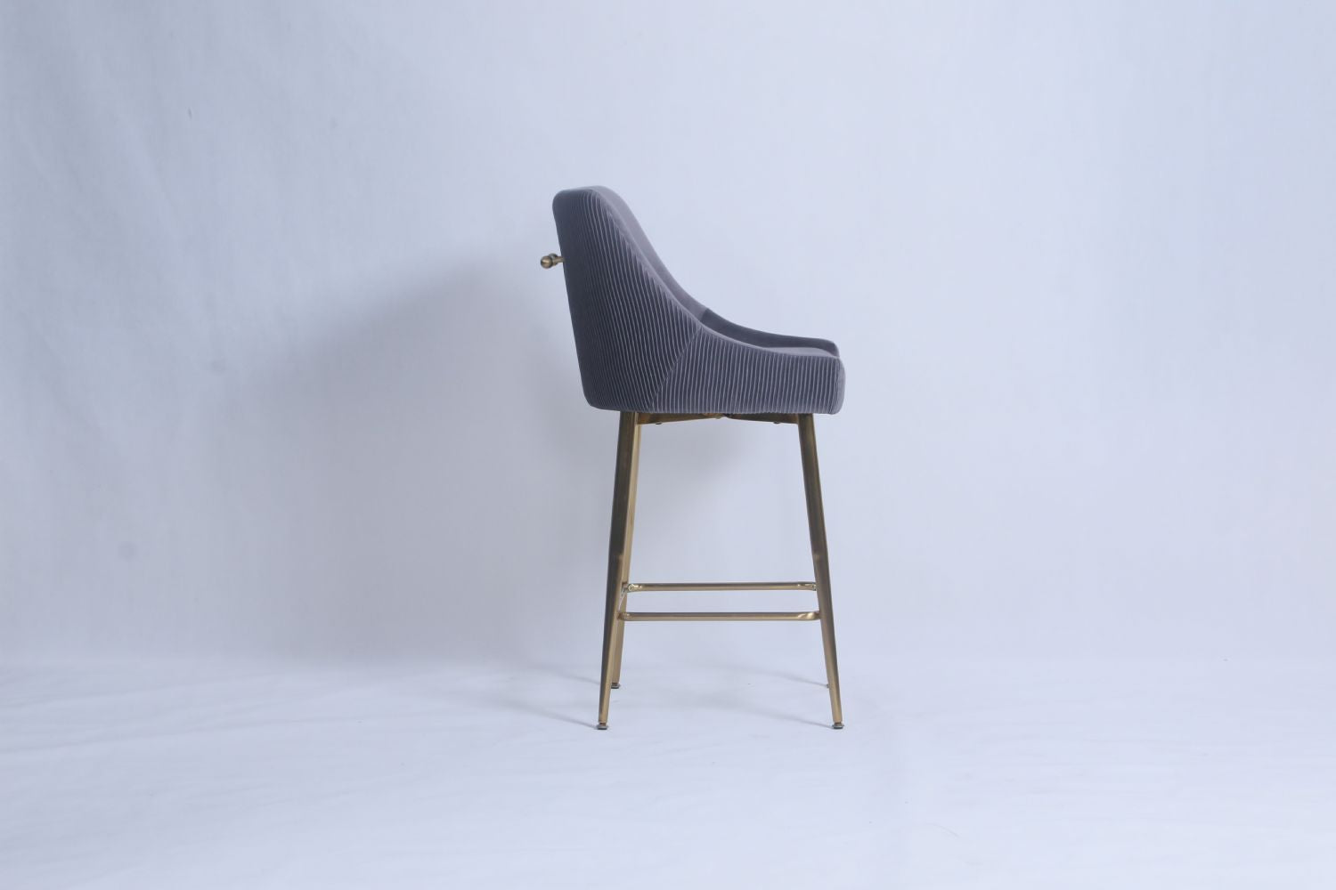 Dark Grey Ribbed Velvet Bar Stool with Gold Legs