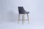 Dark Grey Ribbed Velvet Bar Stool with Gold Legs