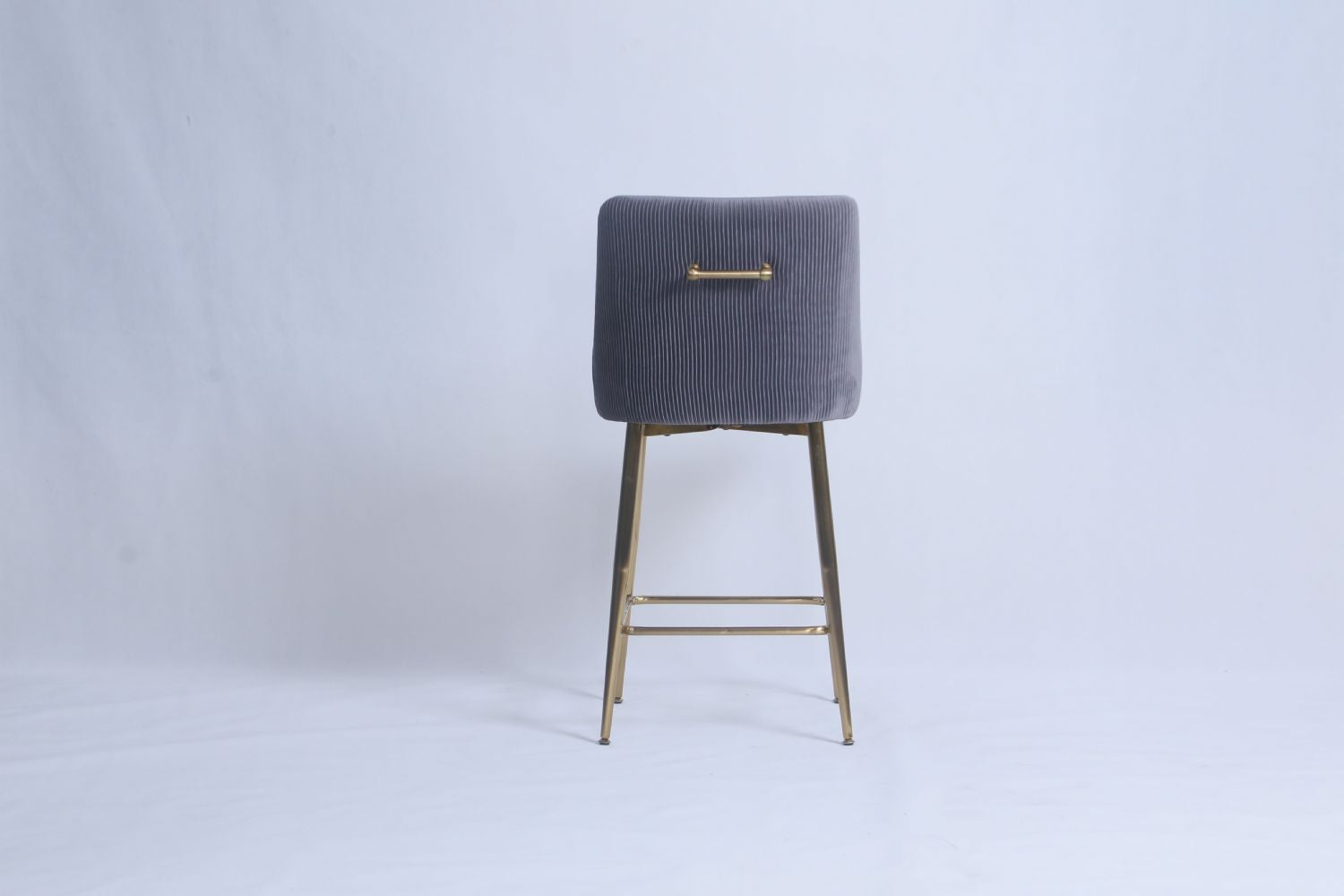 Dark Grey Ribbed Velvet Bar Stool with Gold Legs