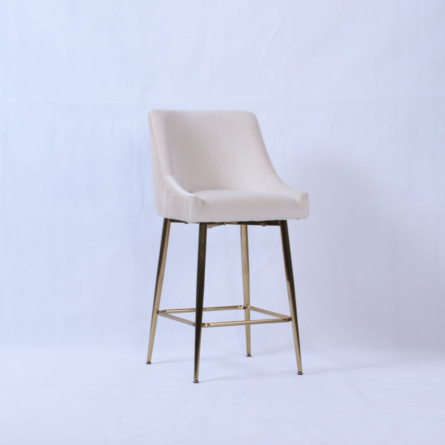 Ivory Ribbed Velvet Bar Stool with Gold Legs