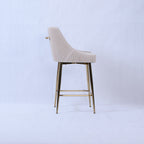 Ivory Ribbed Velvet Bar Stool with Gold Legs