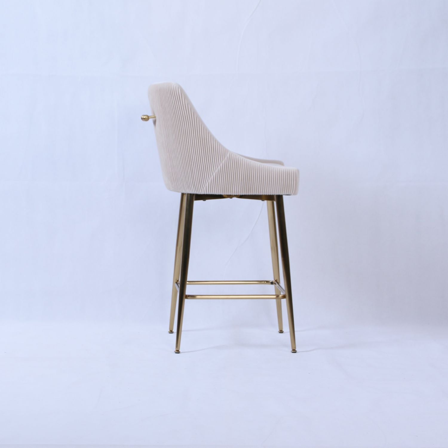 Ivory Ribbed Velvet Bar Stool with Gold Legs