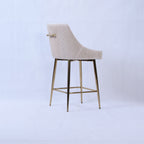 Ivory Ribbed Velvet Bar Stool with Gold Legs