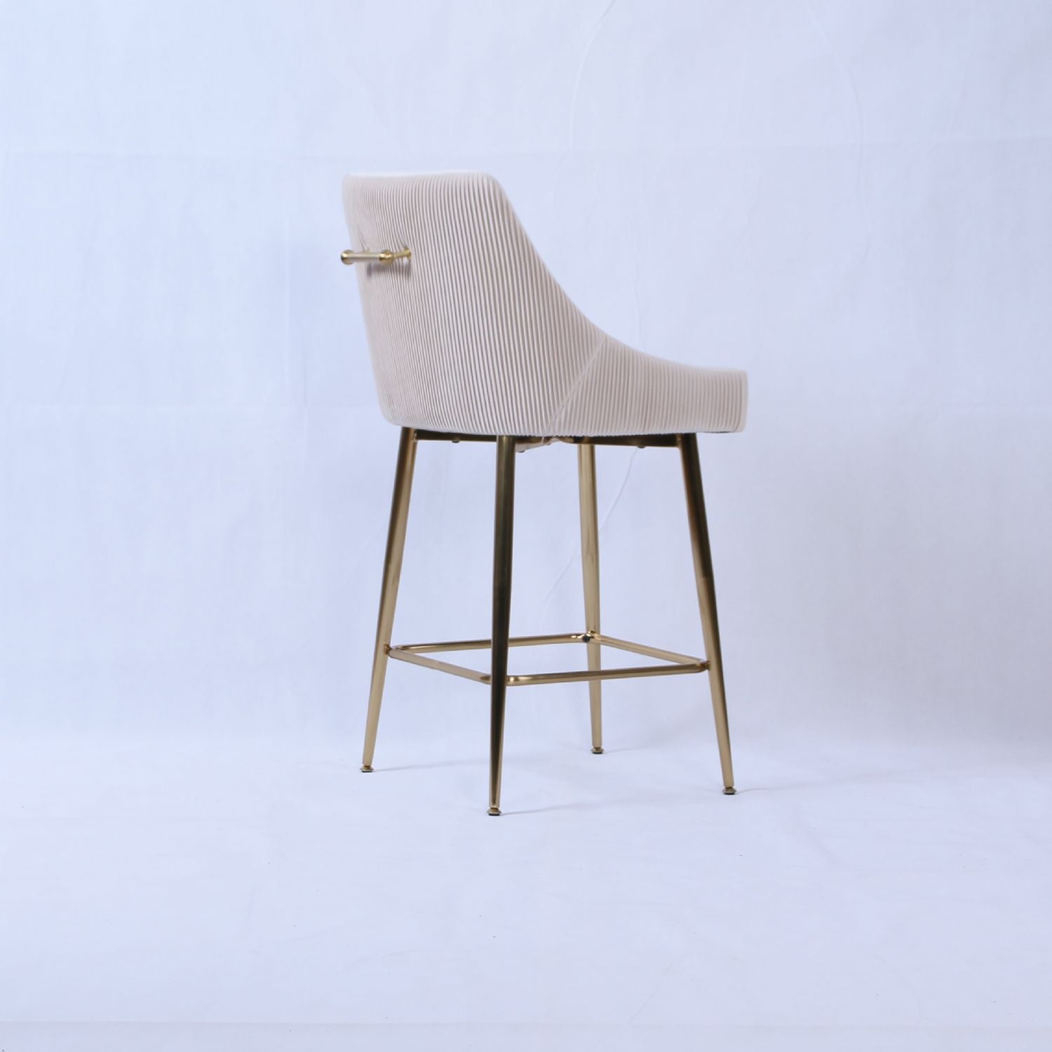 Ivory Ribbed Velvet Bar Stool with Gold Legs