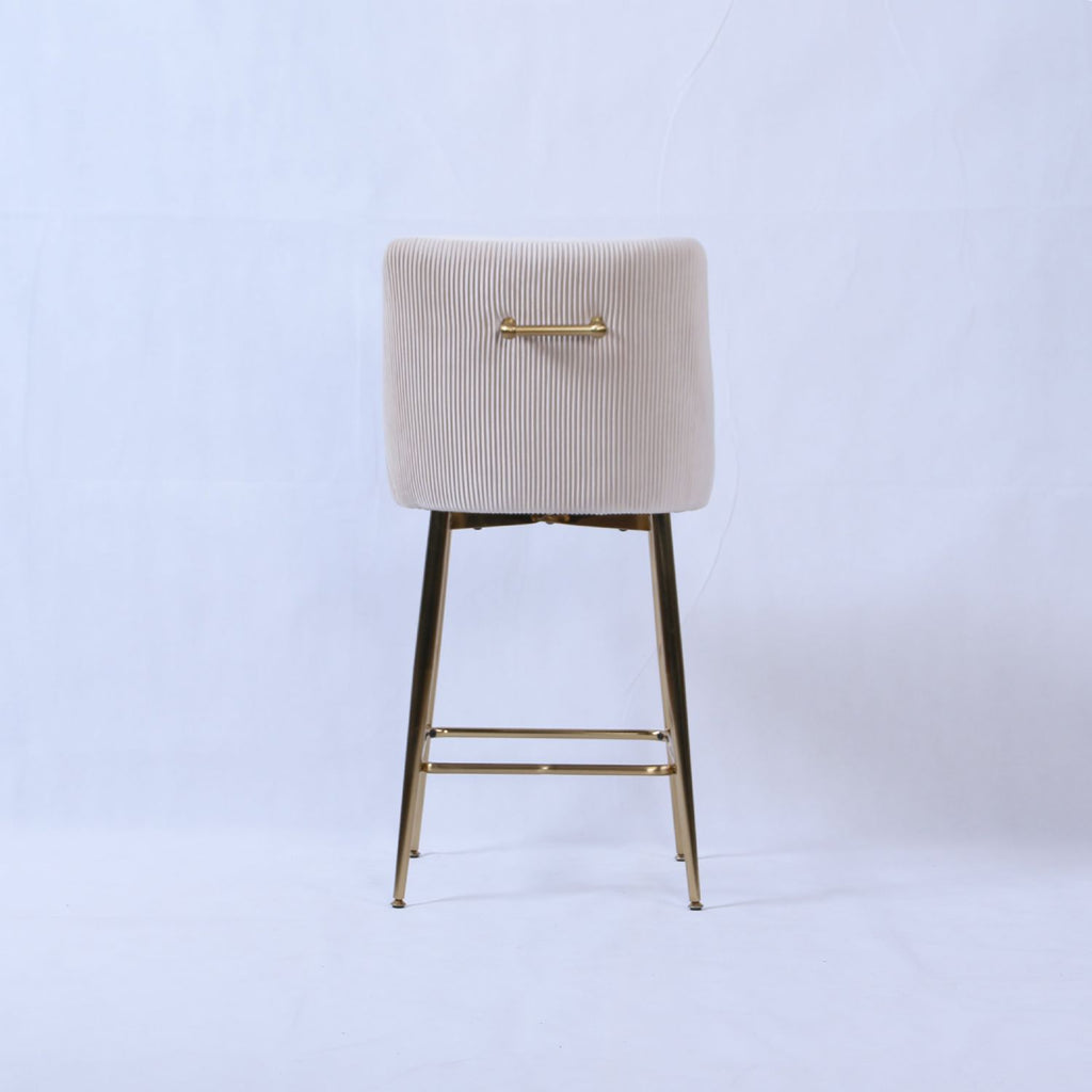 Ivory Ribbed Velvet Bar Stool with Gold Legs