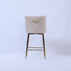 Ivory Ribbed Velvet Bar Stool with Gold Legs