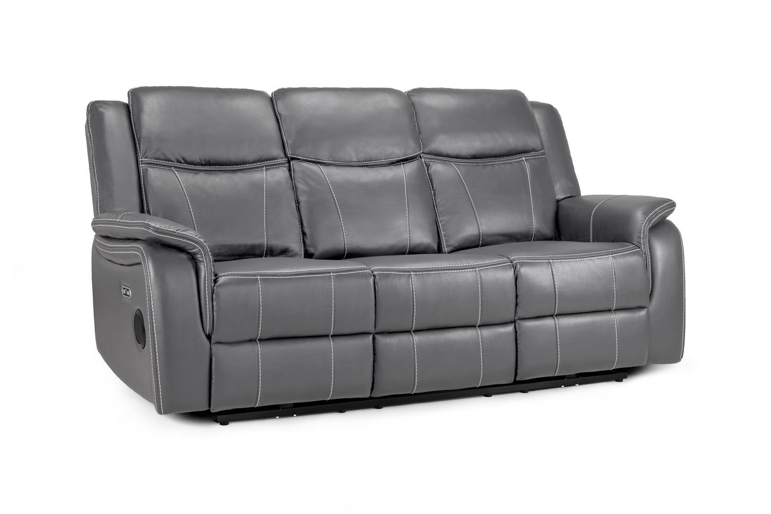 Grey Leather 3 Seater Electric Recliner Sofa - Home Furniture Interiors