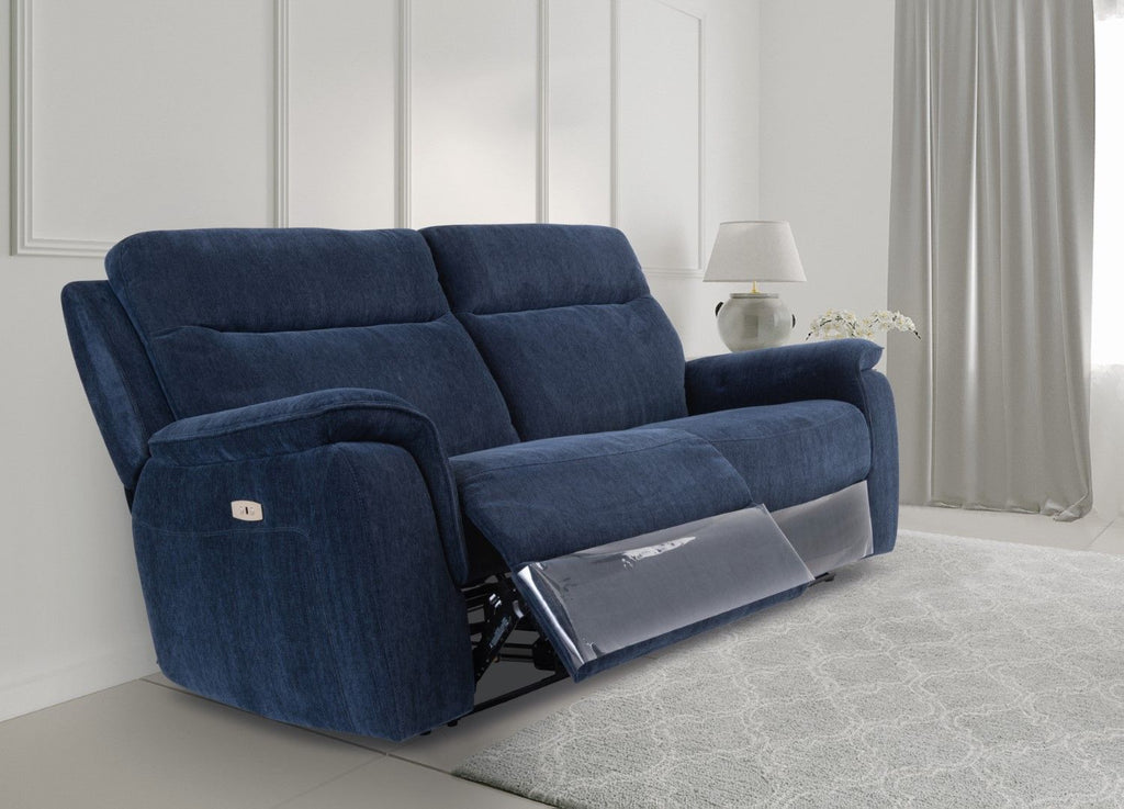 Blue Fabric 3 Seater Electric Recliner Sofa with USB Charger