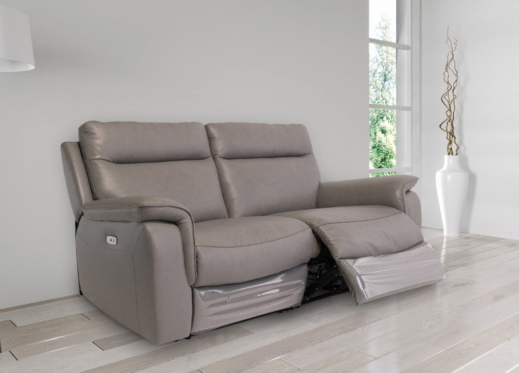 Grey Leather 3 Seat Electric Recliner Sofa with USB Charger