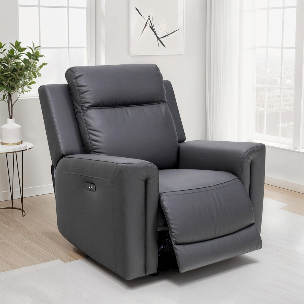HOBART LEATHER ELECTRIC RECLINER CHARCOAL