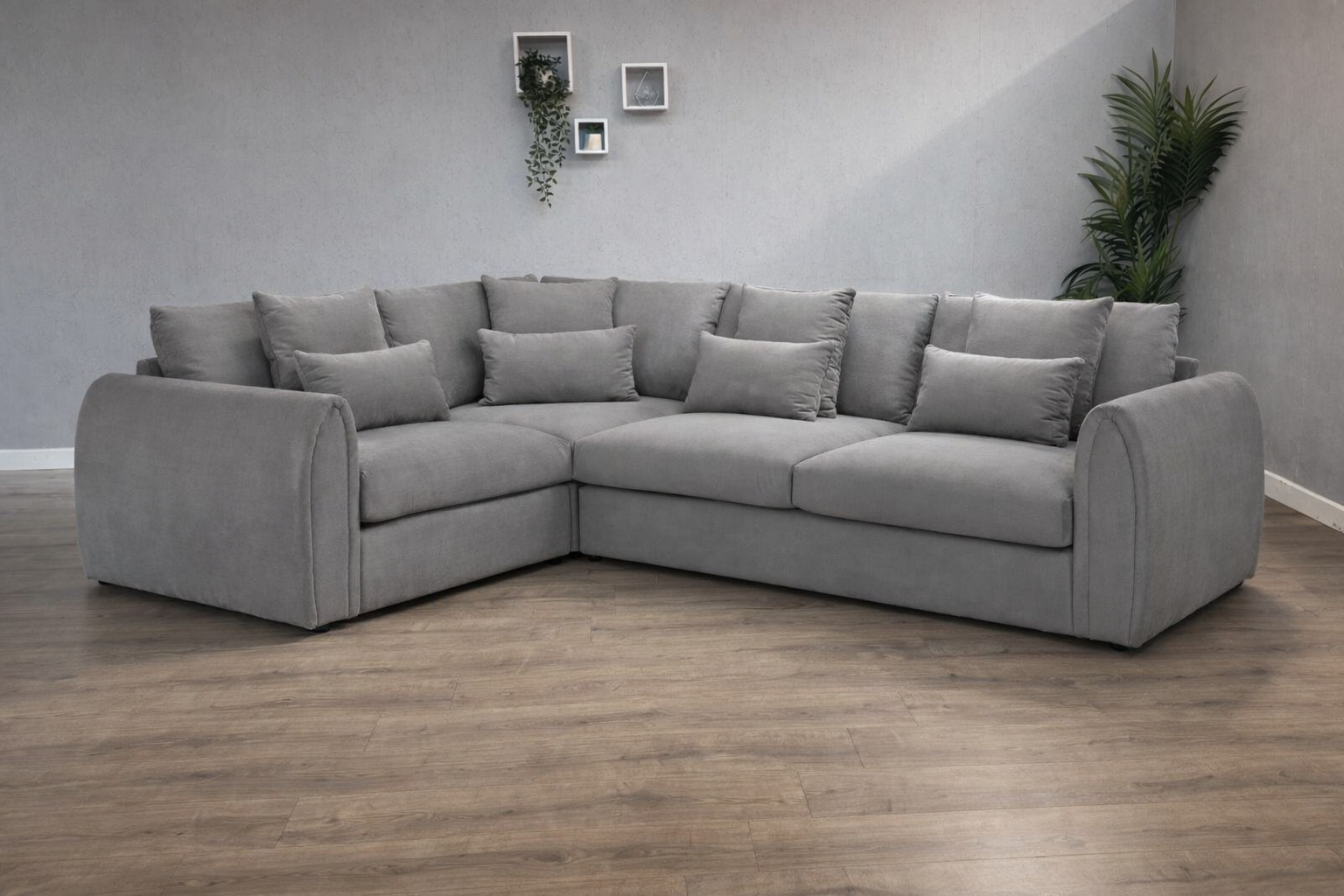 Marble Arch Grey Fabric Pillow Back Corner Sofa Left Hand Facing - Home Furniture Interiors
