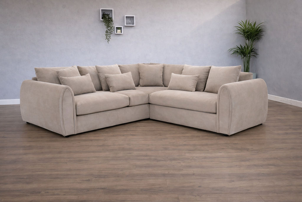 Marble Arch Mocha Chenille Fabric Right Hand Facing Corner Sofa - Home Furniture Interiors