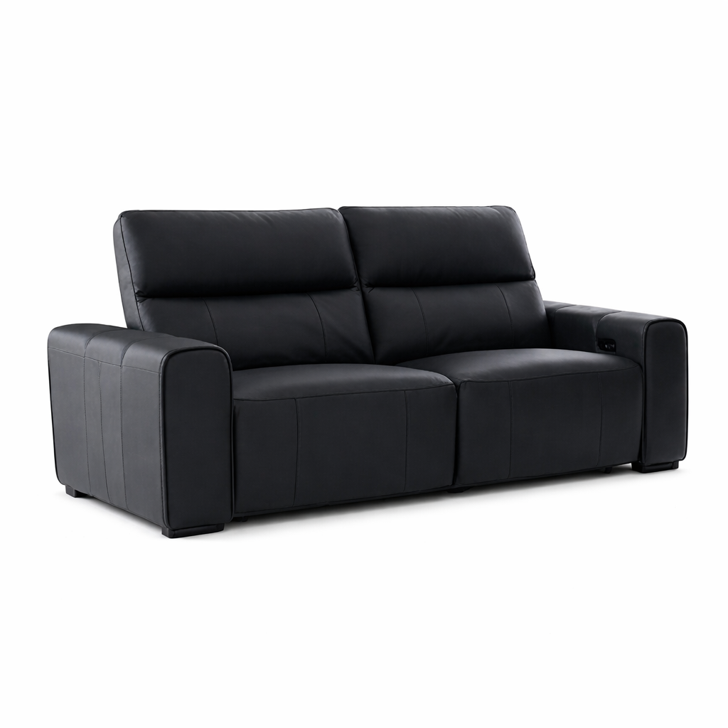Bellagio Genuine Leather Electric Recliner Sofa Black 3+2 Set - Home Furniture Interiors