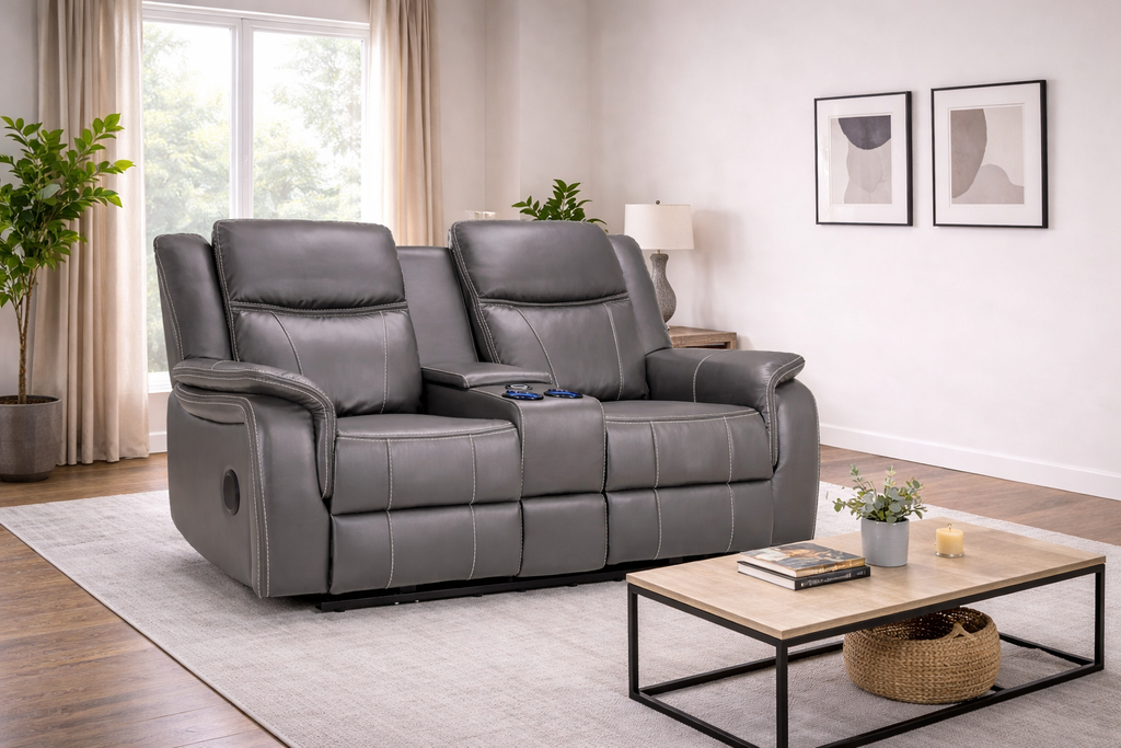 Galaxy Grey Leather 2 Seater Electric Recliner Sofa - Home Furniture Interiors