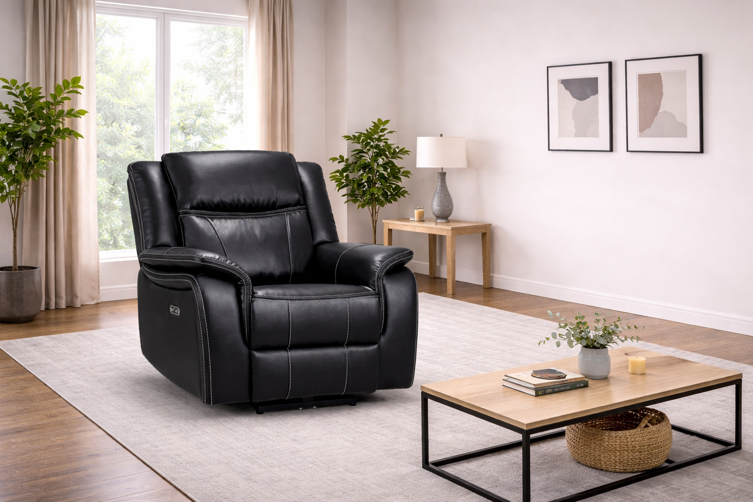 Galaxy Black Leather Electric Recliner Armchair with Armrest - Home Furniture Interiors