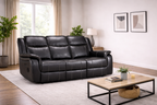 Galaxy Black Leather 3 Seater Electric Recliner Sofa - Home Furniture Interiors