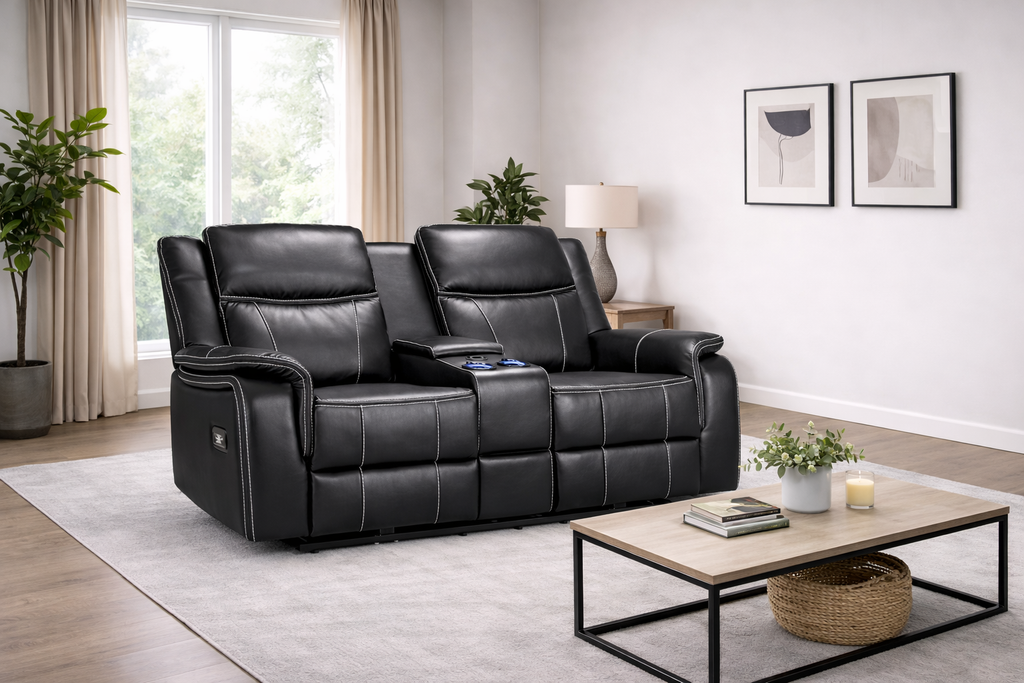Galaxy Black Leather 2 Seater Electric Recliner Sofa - Home Furniture Interiors