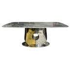 Grey Marble Effect Coffee Table with Gold and Silver Metal Pedestal Base