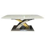 Cream Marble Effect Coffee Table with Silver and Gold Cross Base
