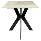 White Marble Effect Ceramic Lamp Table with Black Cross Pedestal Base