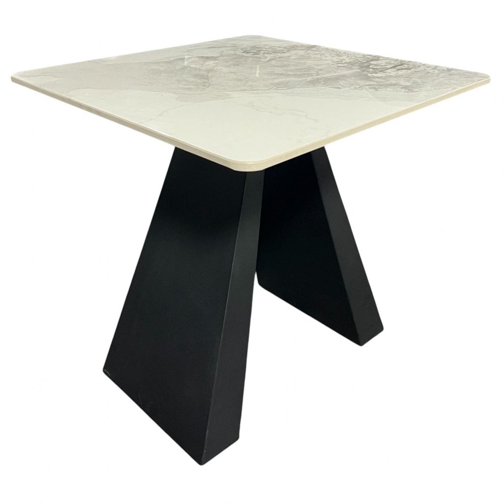 White Ceramic Top Lamp Table with Black Pedestal Base