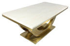 Cream Marble 2m Dining Table with Gold Art Deco U-Shaped Pedestal Legs