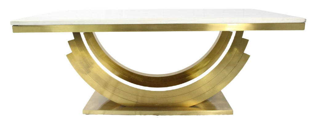Cream Marble 2m Dining Table with Gold Art Deco U-Shaped Pedestal Legs