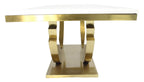 Cream Marble 2m Dining Table with Gold Art Deco U-Shaped Pedestal Legs