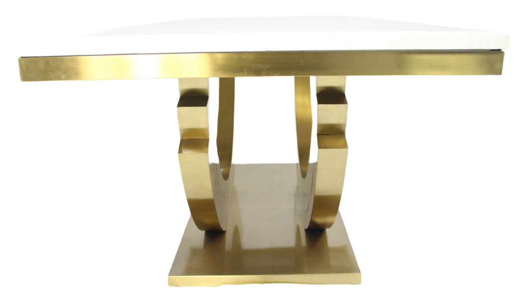 Cream Marble 2m Dining Table with Gold Art Deco U-Shaped Pedestal Legs