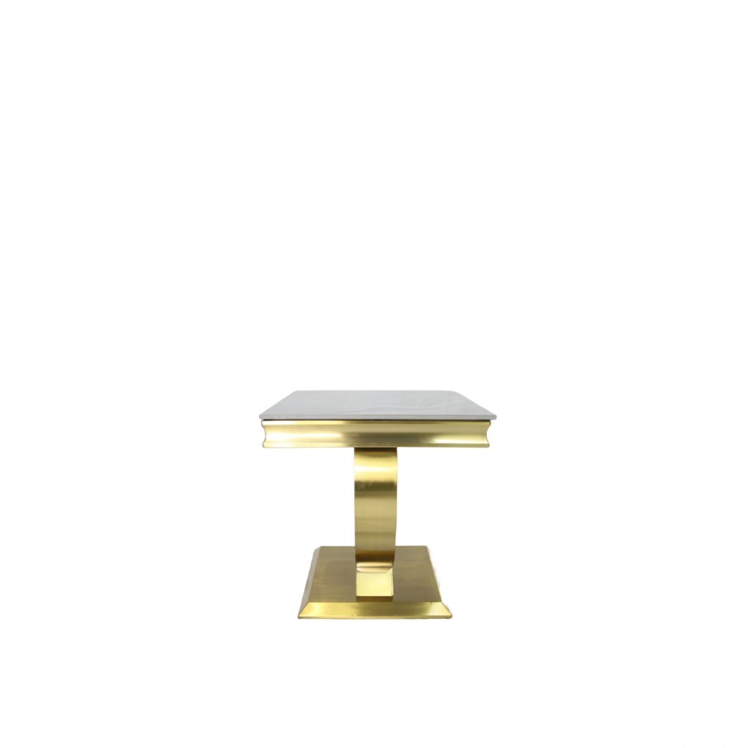 White Marble Effect Lamp Table with Brushed Gold Circular Pedestal Base
