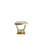 White Marble Effect Lamp Table with Brushed Gold Circular Pedestal Base