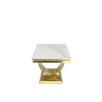 White Marble Effect Lamp Table with Brushed Gold Circular Pedestal Base