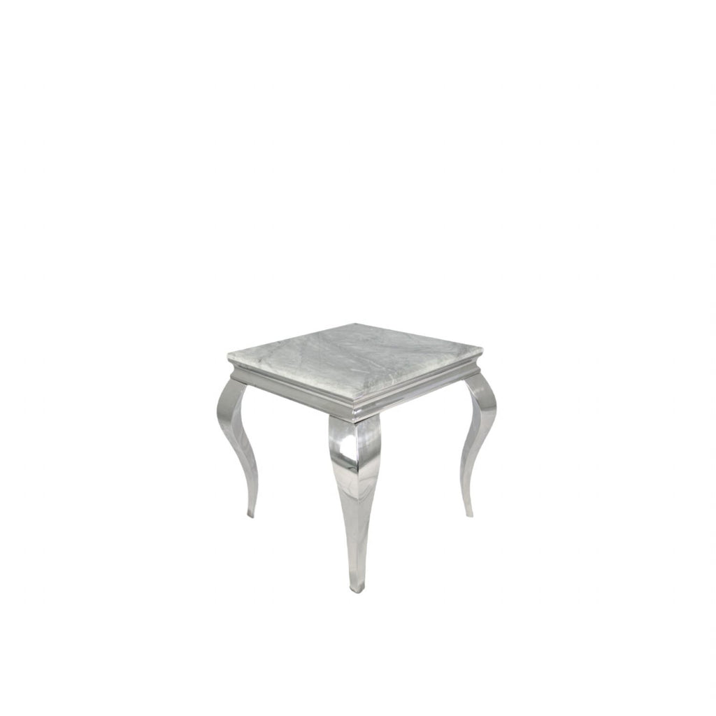 White Marble Effect Lamp Table with Chrome Curved Legs