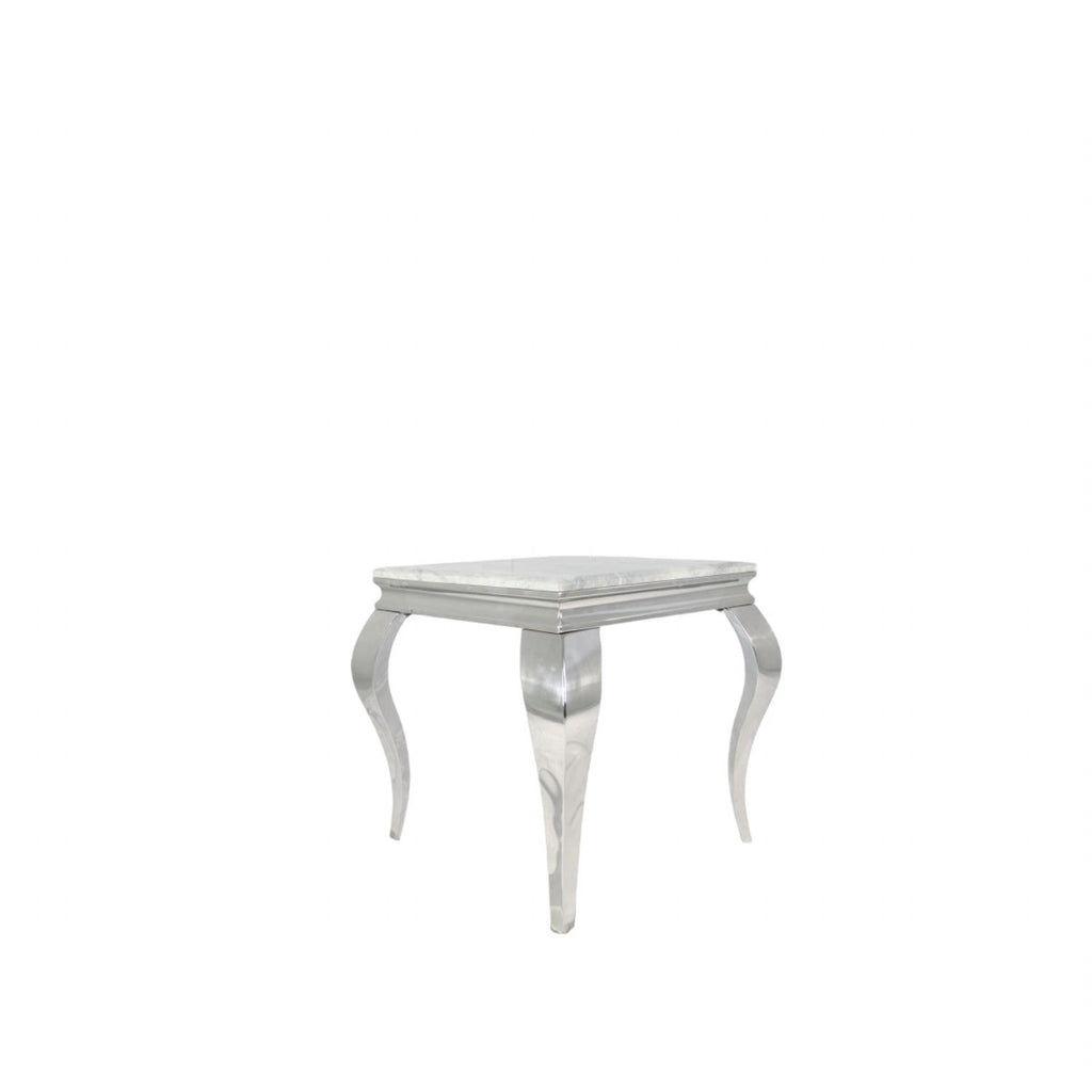 White Marble Effect Lamp Table with Chrome Curved Legs