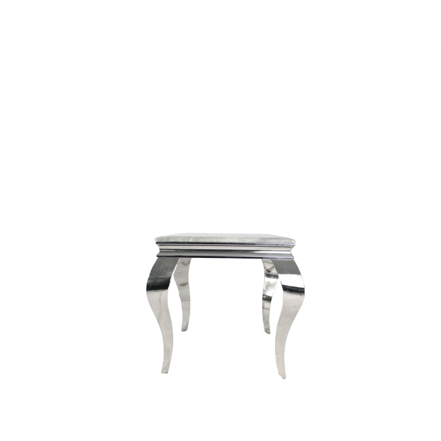 White Marble Effect Lamp Table with Chrome Curved Legs