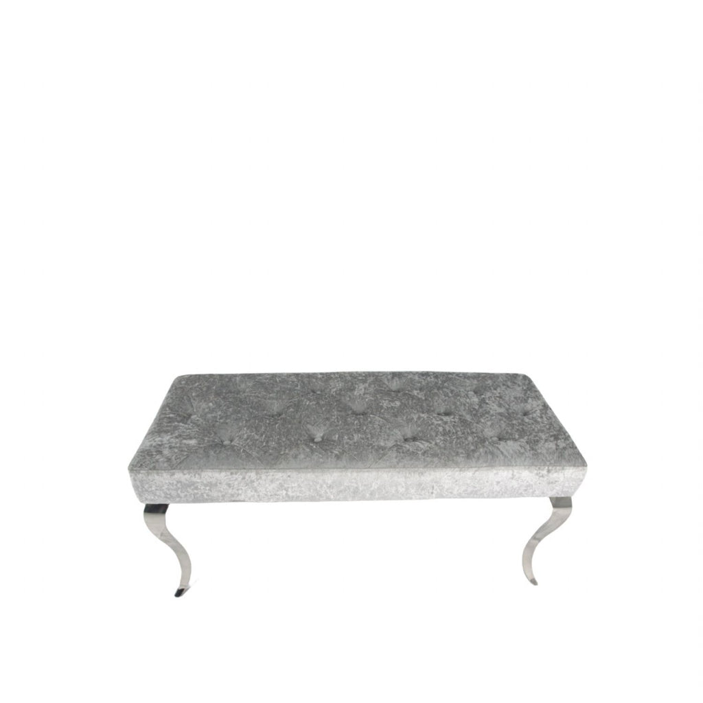 Silver Grey Shimmer Velvet Bench with Chrome Legs 160cm