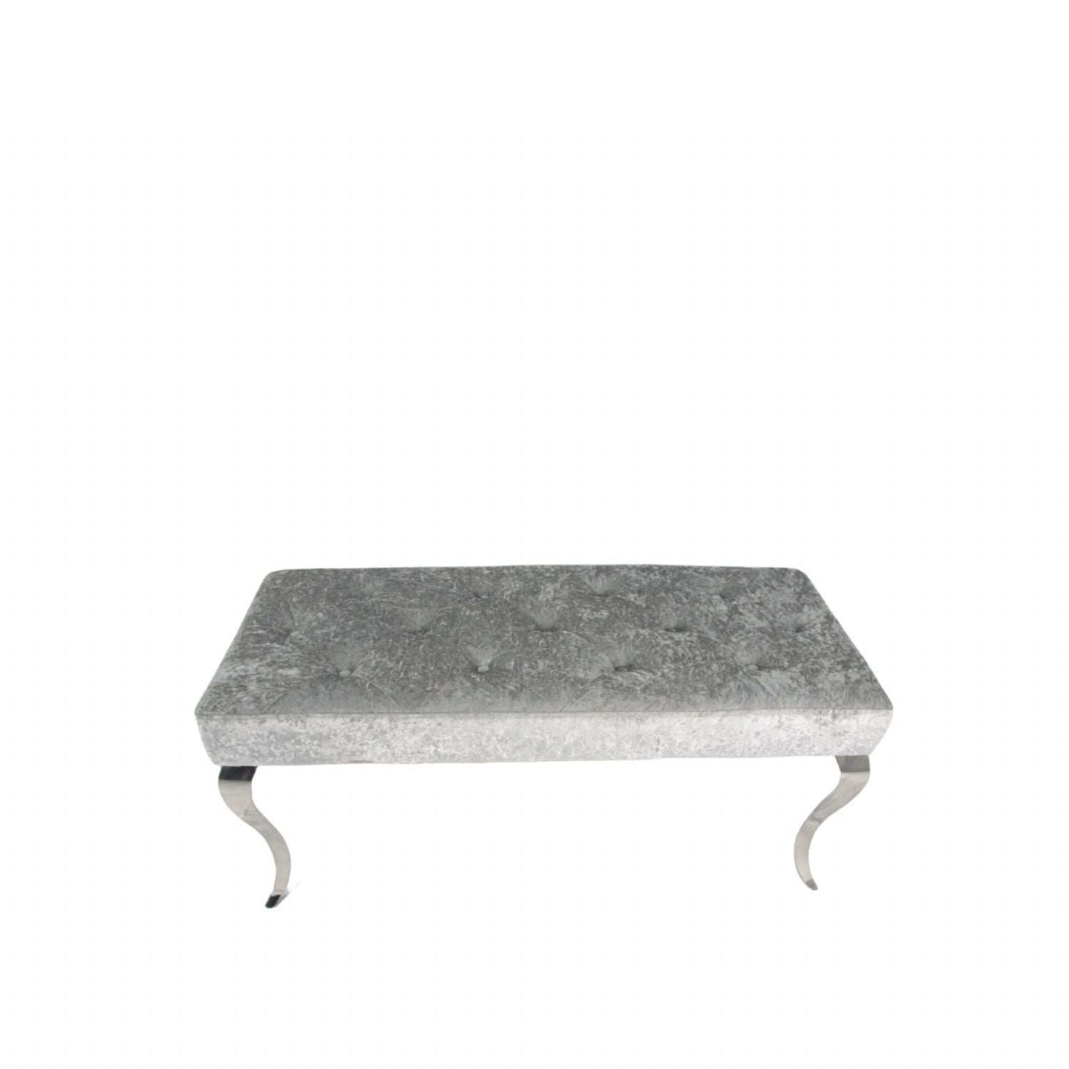 Silver Grey Shimmer Velvet Bench with Chrome Legs 160cm