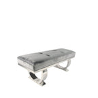 Dark Grey Velvet 180cm Bench with Chrome Circular Metal Base