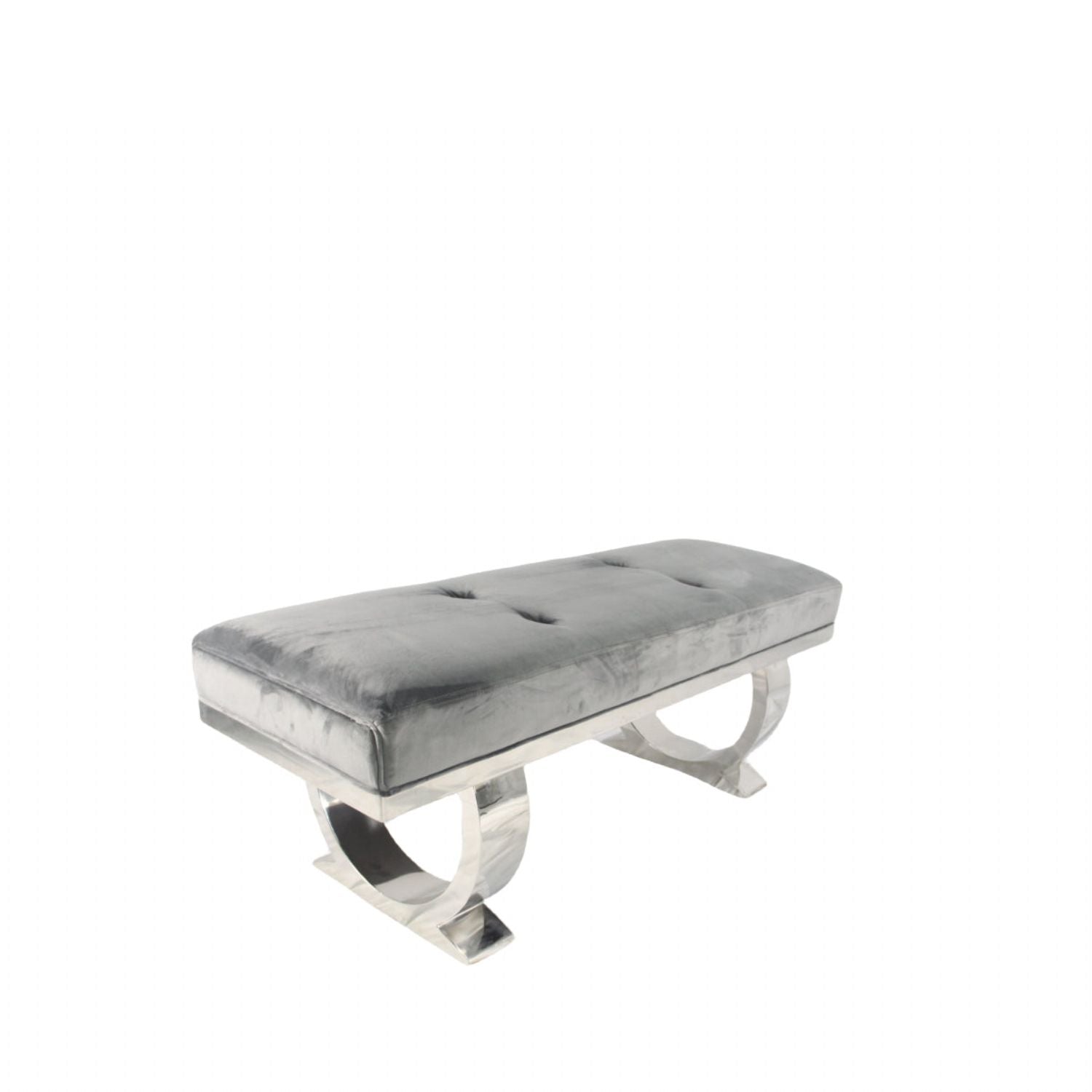 Dark Grey Velvet 180cm Bench with Chrome Circular Metal Base