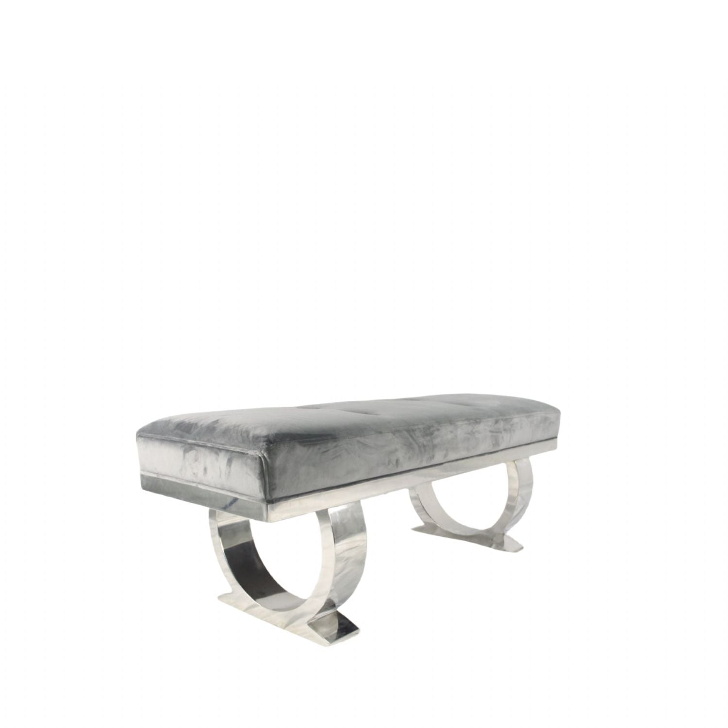 Dark Grey Velvet 180cm Bench with Chrome Circular Metal Base