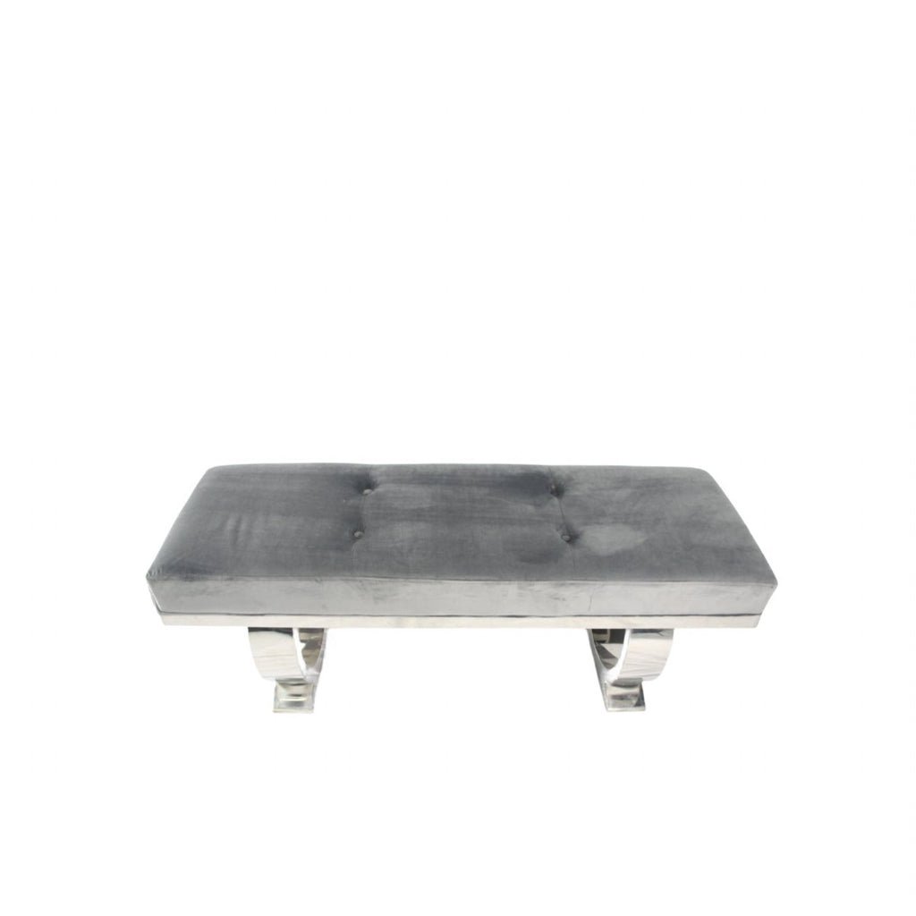 Dark Grey Velvet 180cm Bench with Chrome Circular Metal Base
