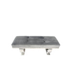 Dark Grey Velvet 180cm Bench with Chrome Circular Metal Base