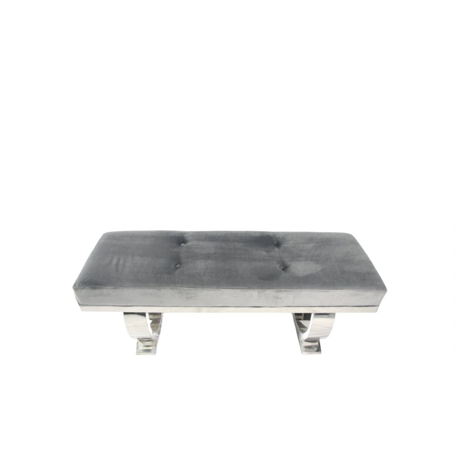 Dark Grey Velvet 180cm Bench with Chrome Circular Metal Base