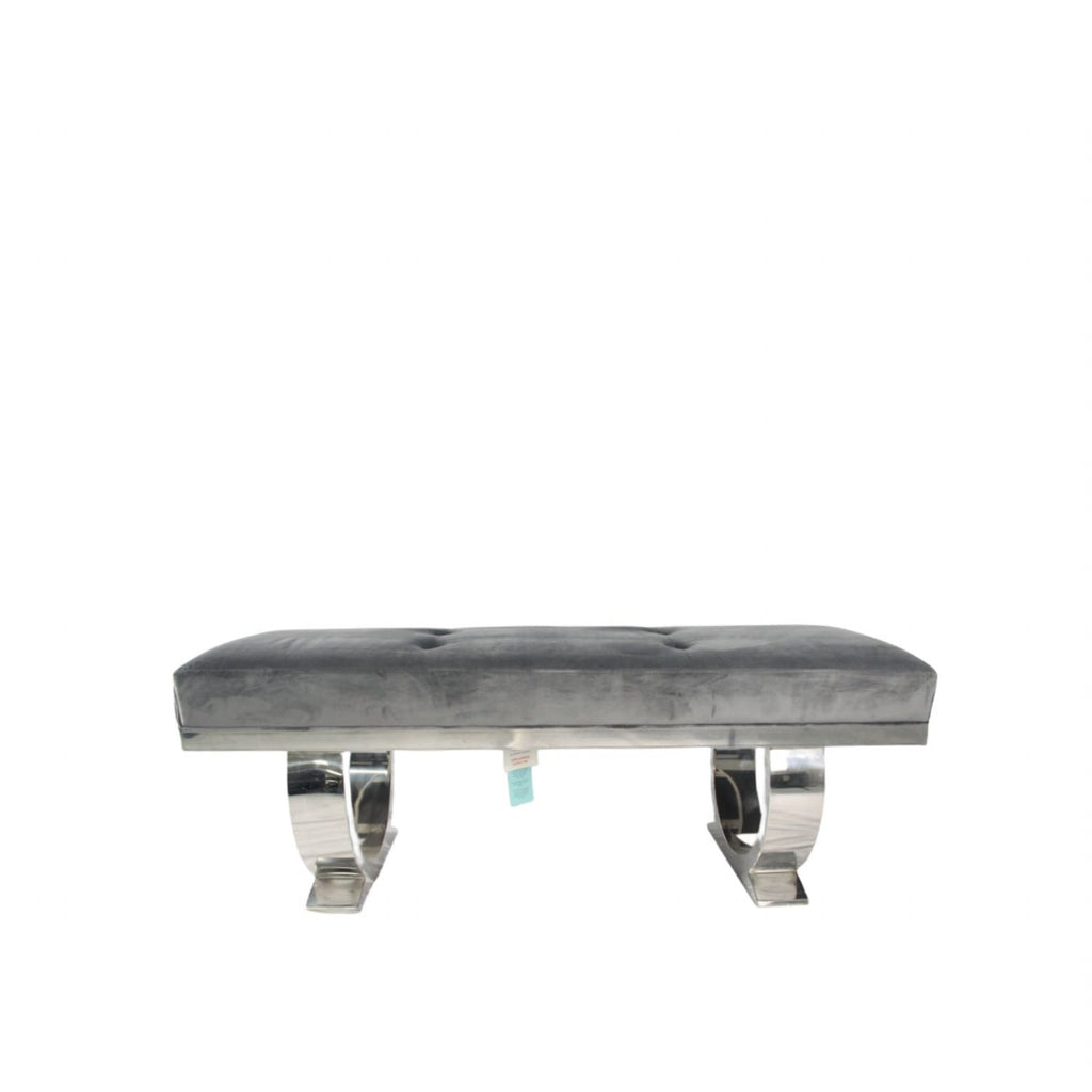 Dark Grey Velvet 180cm Bench with Chrome Circular Metal Base